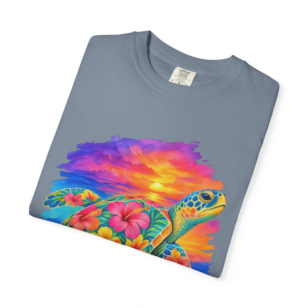 Floral Sea Turtle Shirt | Hibiscus Turtle Sunset Tee | Comfort Colors T-Shirt