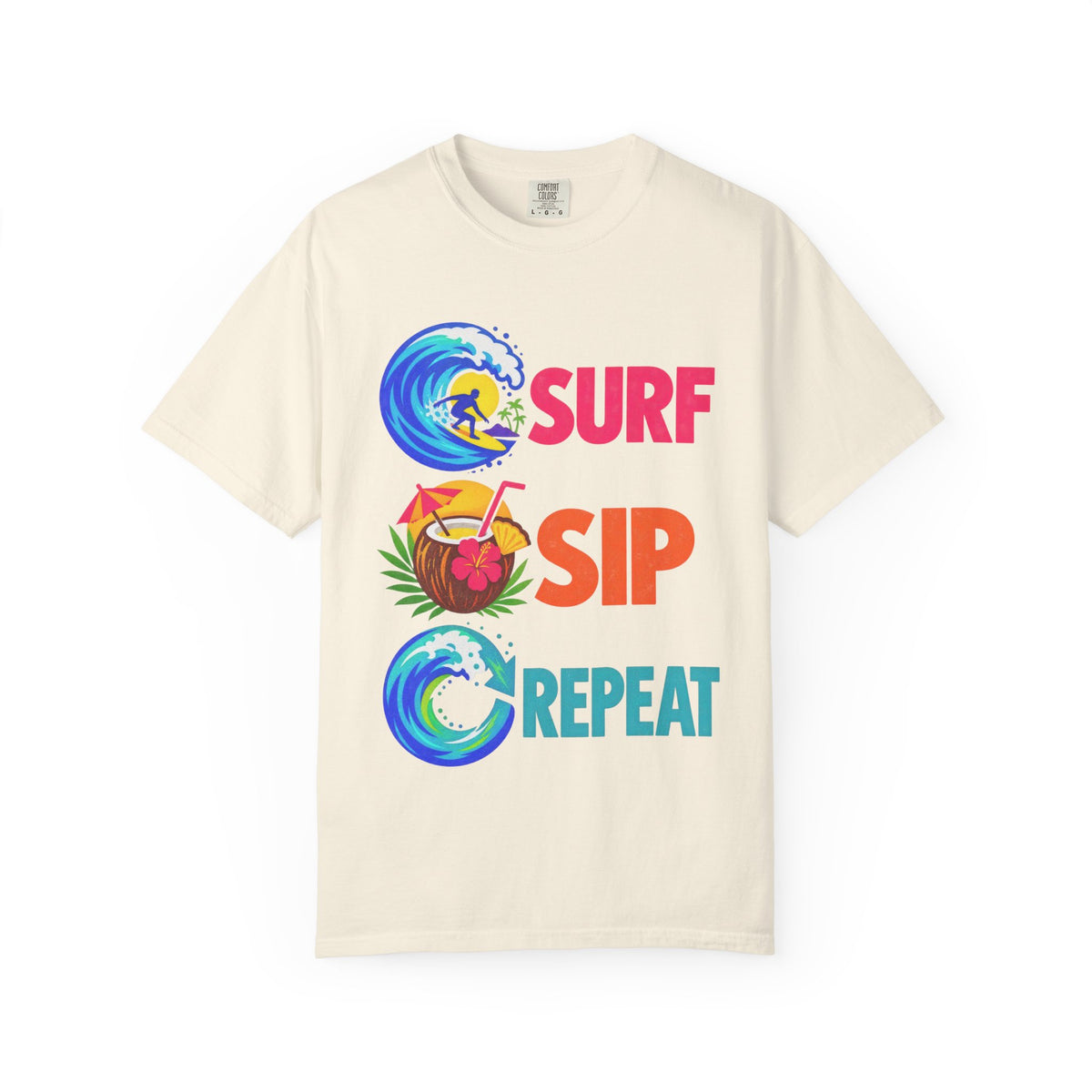 Surf Sip Repeat Tee | Surf & Cocktail Shirt | Funny Beach T-Shirt | Comfort Colors