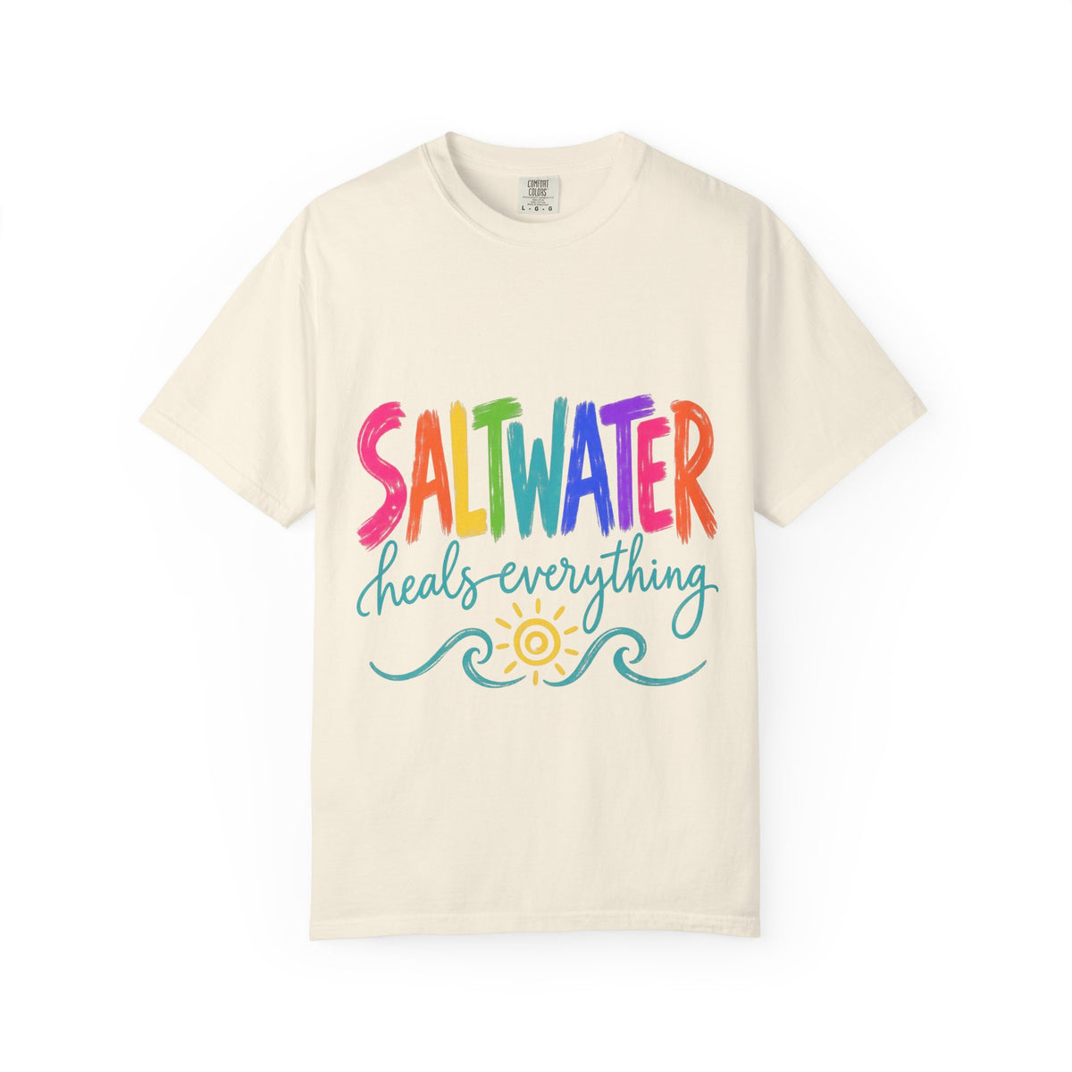 Saltwater Heals Everything Tee | Ocean Therapy Shirt | Colorful Brush Letter T-Shirt | Comfort Colors