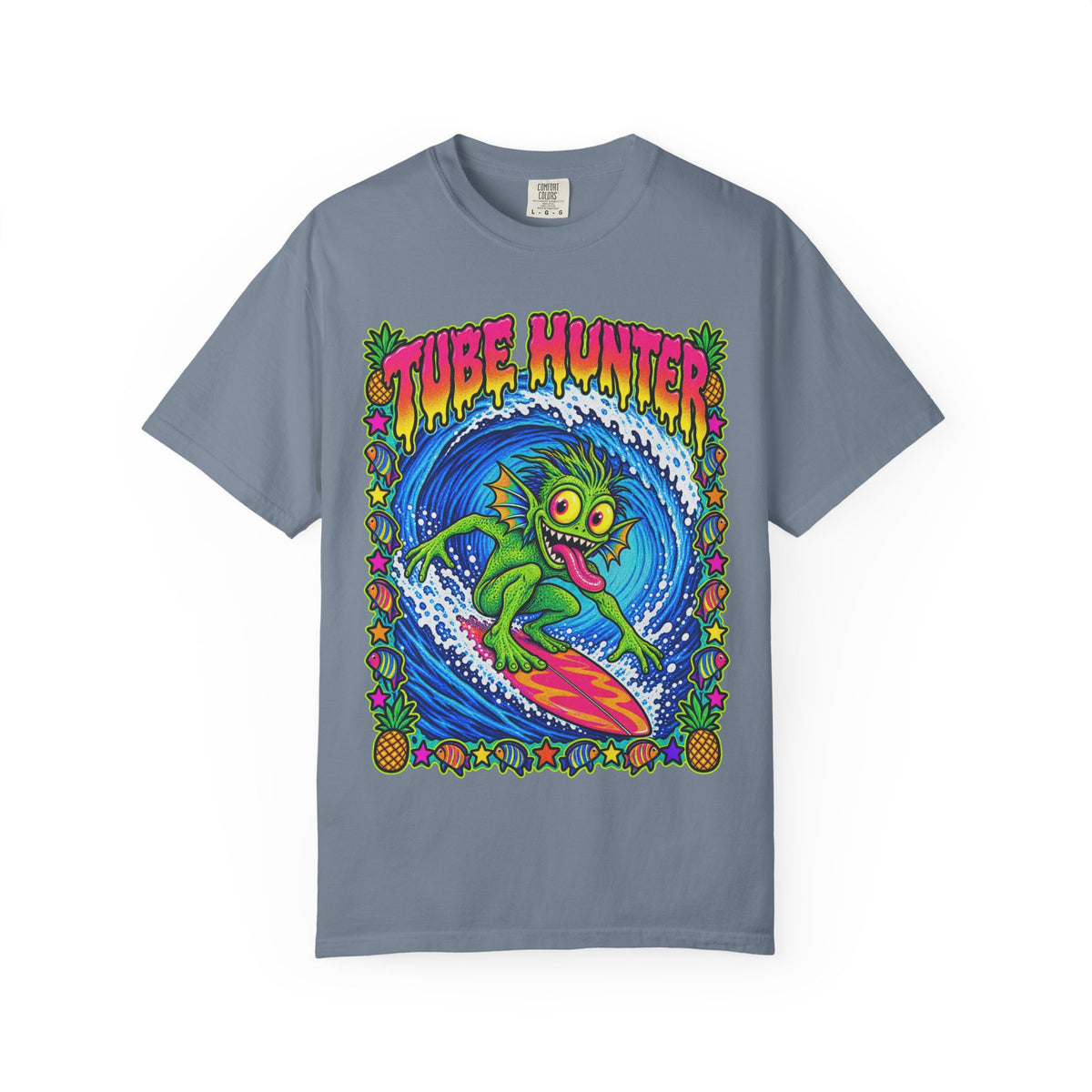 Tube Hunter Tee | 80s Comic Sea Monster Surf Shirt | Funny Barrel Wave T-Shirt | Comfort Colors