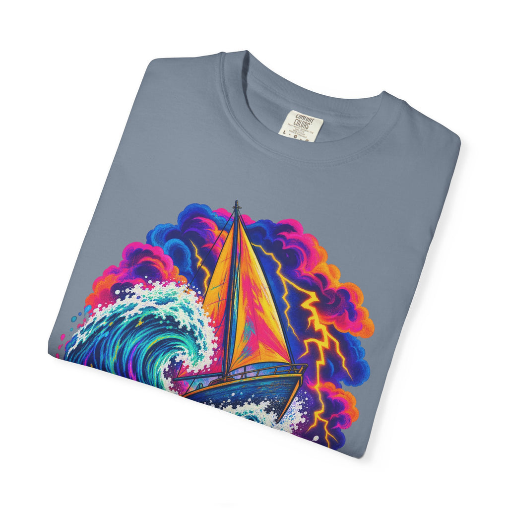 Ride The Storm Tee | Sailboat Big Wave Shirt | Bold Ocean Art T-Shirt | Comfort Colors