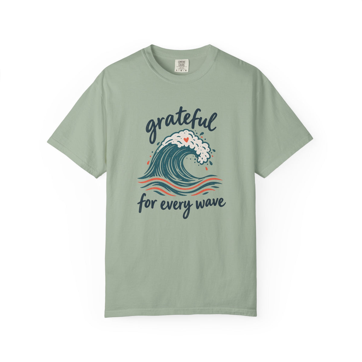 Grateful For Every Wave Tee | Script Wave Heart Shirt | Inspirational Surf T-Shirt | Comfort Colors Gift