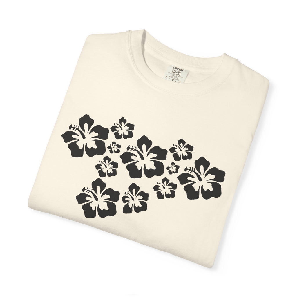Hibiscus Flowers Tee | Black Hibiscus Cluster Shirt | Tropical Island Flower T-Shirt | Comfort Colors