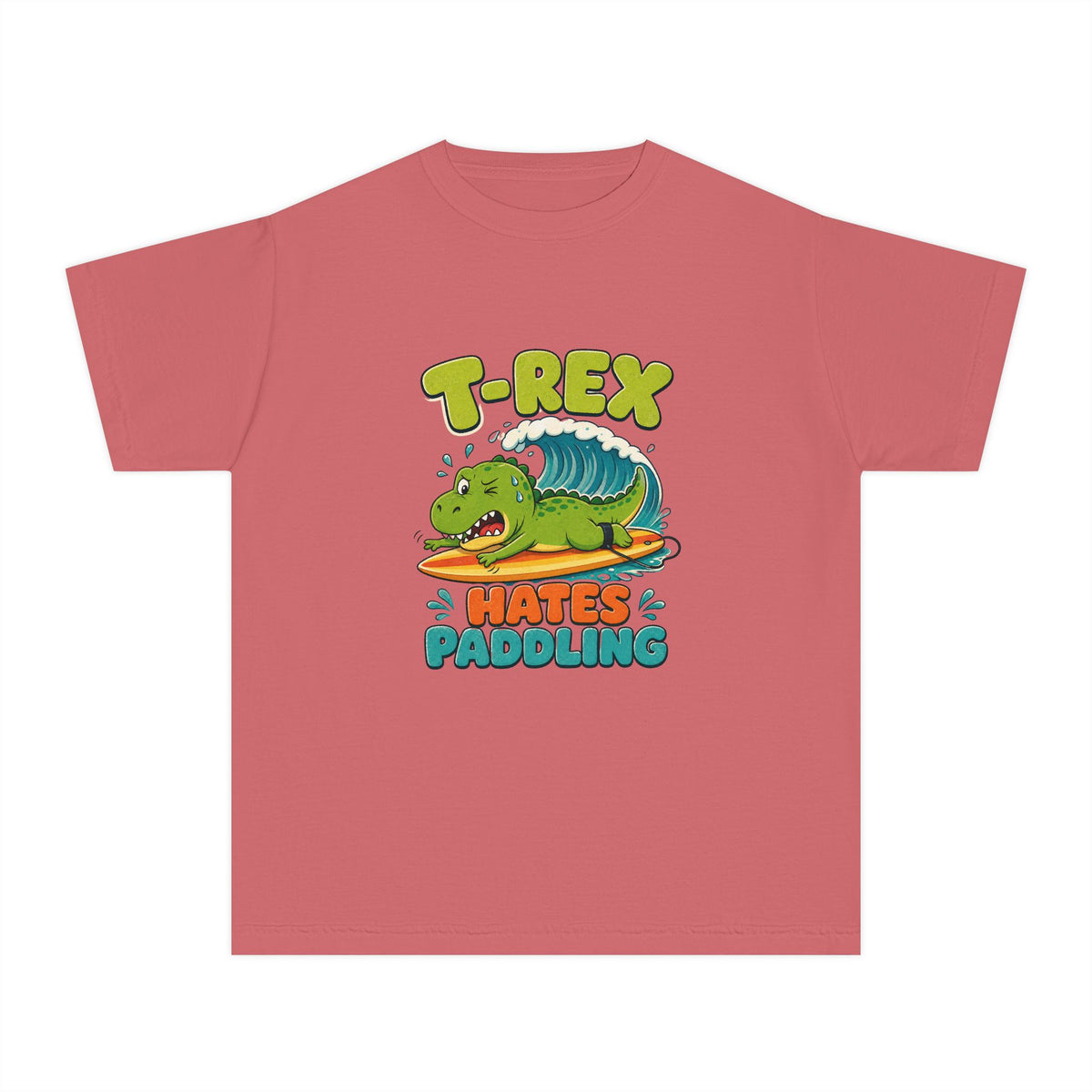 T-Rex Hates Paddling Kids Tee | Funny Dinosaur Kids Shirt | Youth Beach T-Shirt | Surf Kid Gift