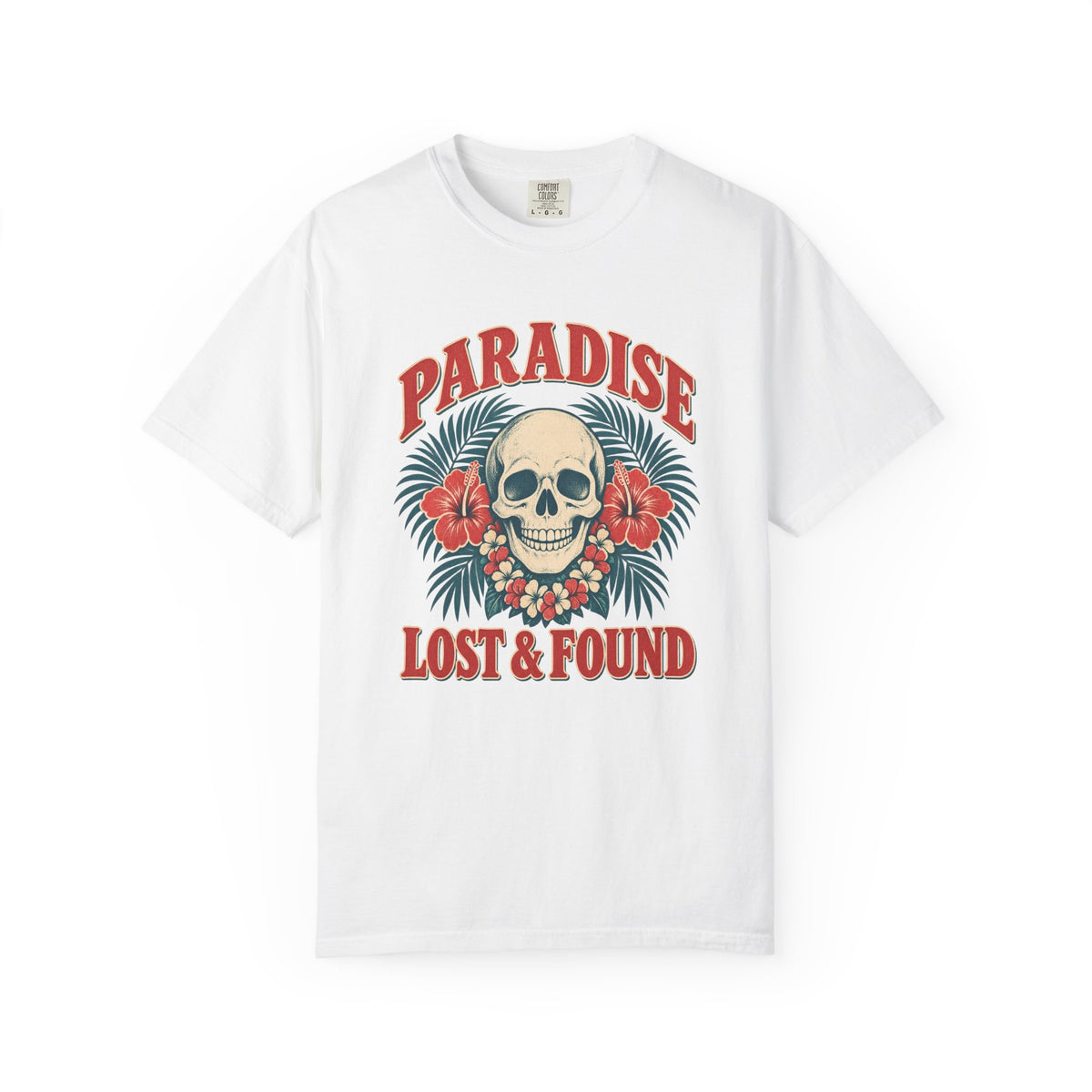 Paradise Lost and Found Tee | Tropical Skull Hibiscus Shirt | Vintage Surf T-Shirt | Comfort Colors Pepper