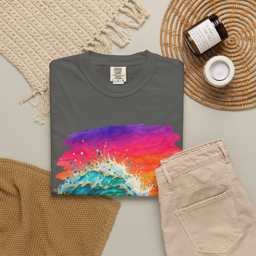 Watercolour Wave Sunset Shirt | Gold Ocean Wave Tee | Comfort Colors T-Shirt