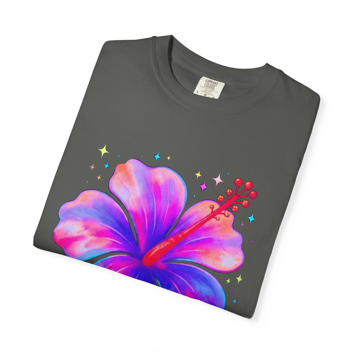 Tie Dye Hibiscus Tee | Neon Tropical Flower Shirt | Sparkly Hibiscus Graphic T-Shirt | Comfort Colors