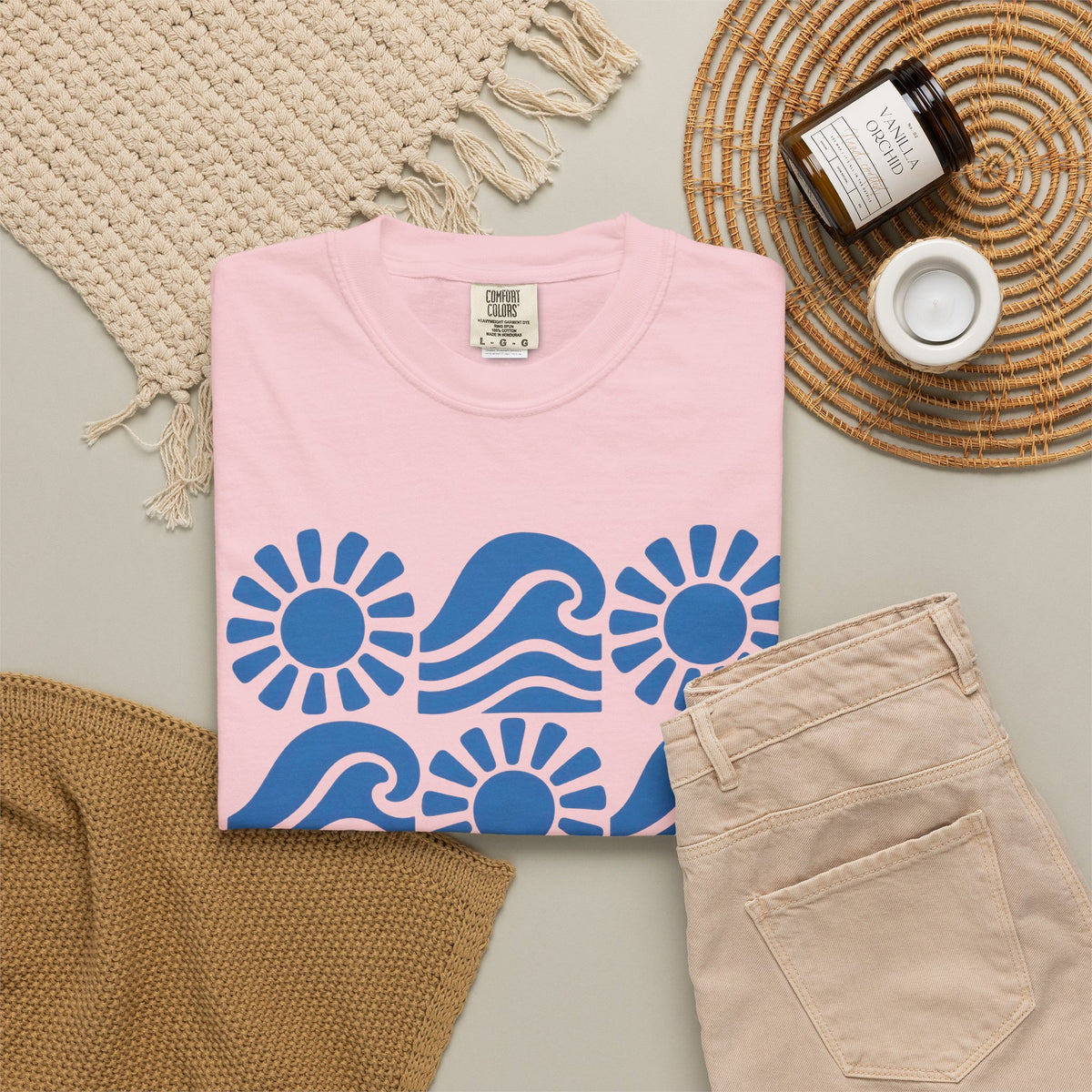 Wave Days Shirt | Block Print Wave Sun Tee | Comfort Colors T-Shirt