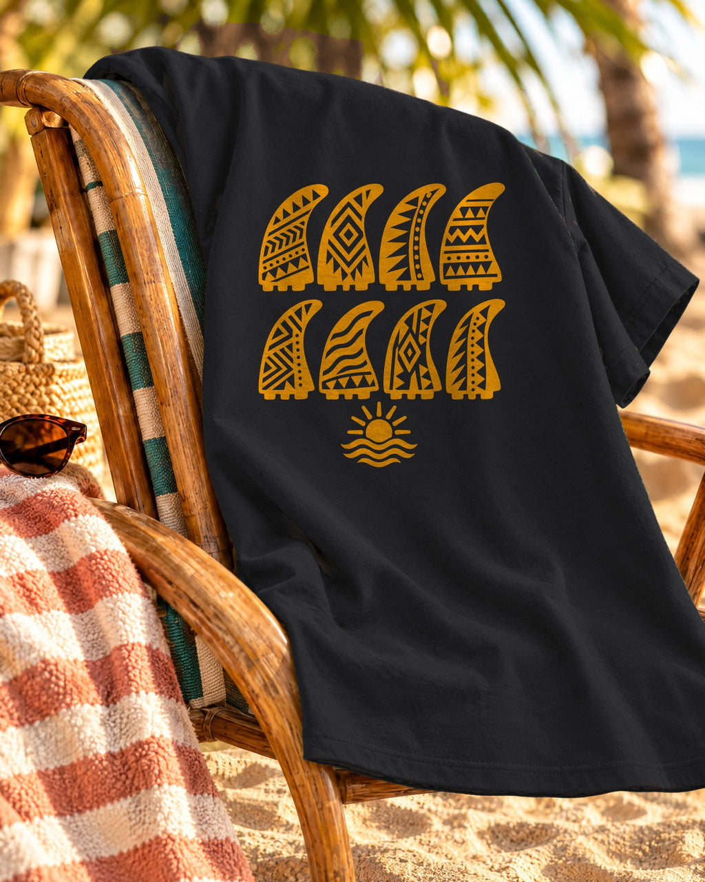 Tribal Fin Rows Shirt | Geometric Surf Fins Tee | Comfort Colors T-Shirt