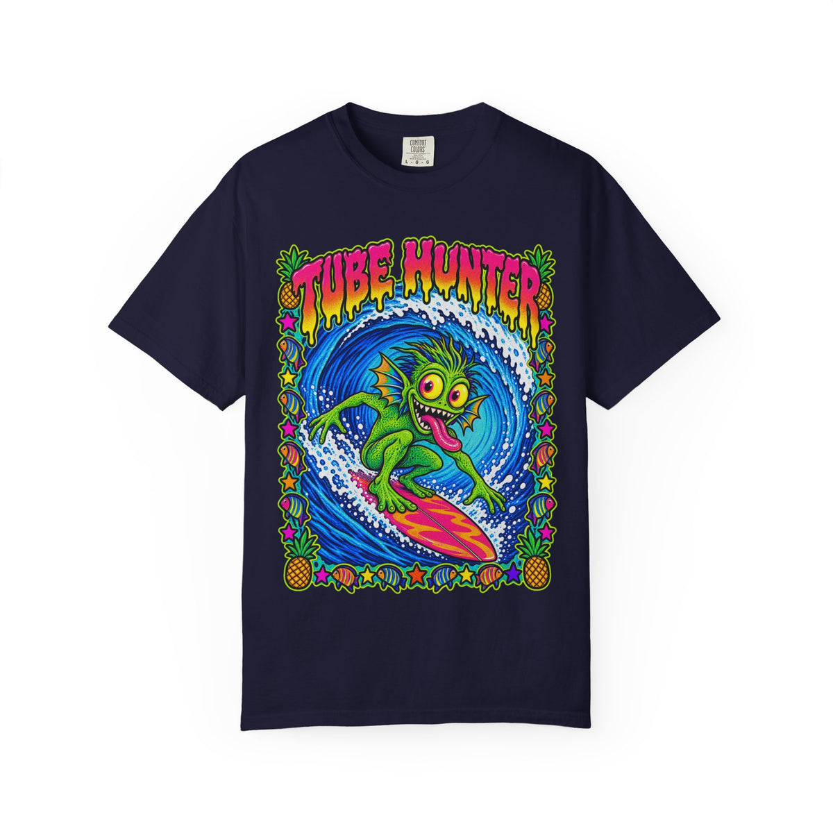 Tube Hunter Tee | 80s Comic Sea Monster Surf Shirt | Funny Barrel Wave T-Shirt | Comfort Colors