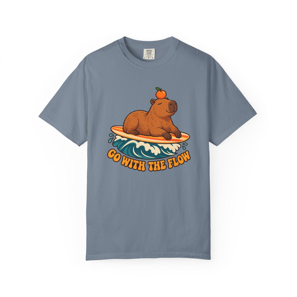 Capybara Go With The Flow Tee | Cute Surfing Capybara Shirt | Funny Animal Surf T-Shirt | Comfort Colors