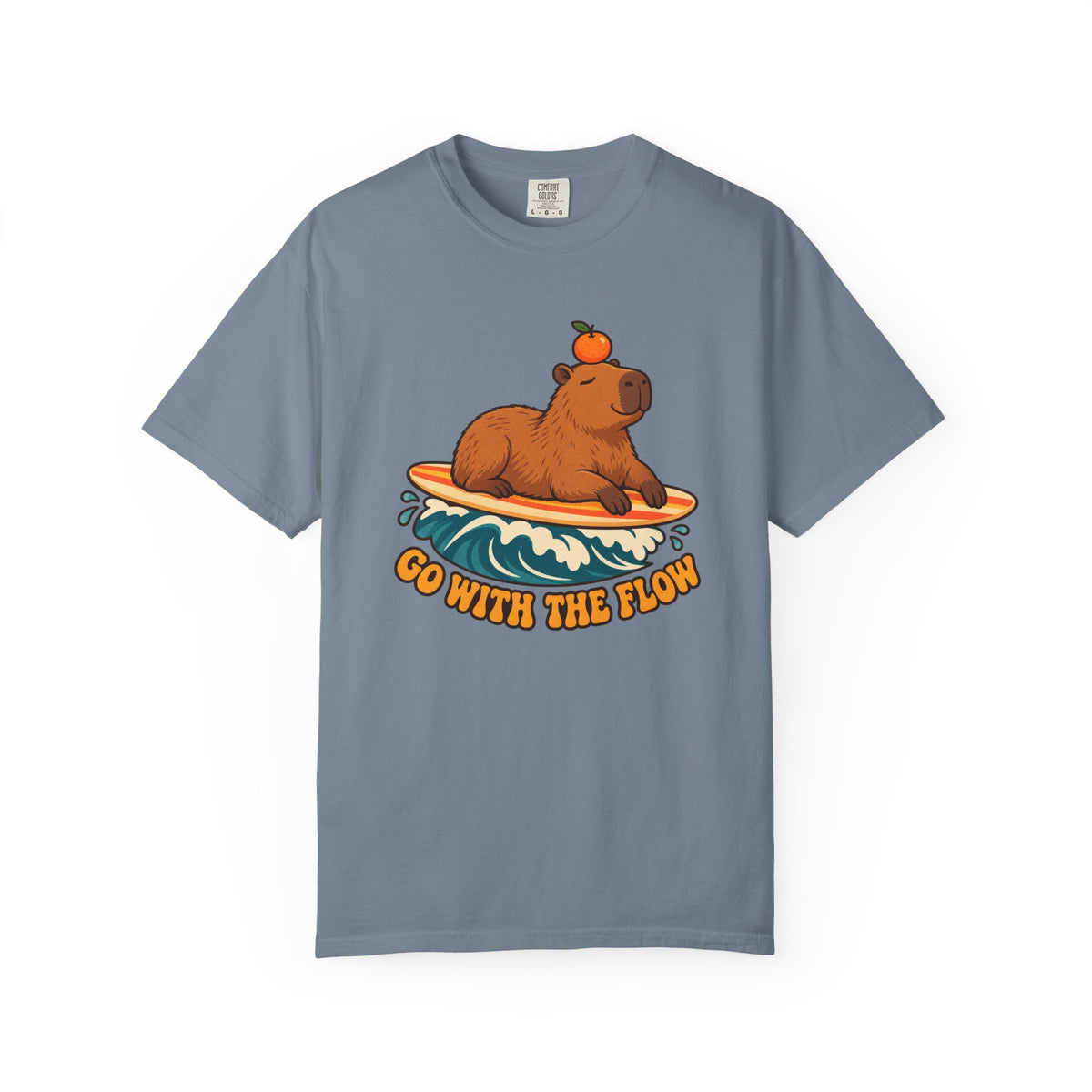 Capybara Go With The Flow Tee | Cute Surfing Capybara Shirt | Funny Animal Surf T-Shirt | Comfort Colors
