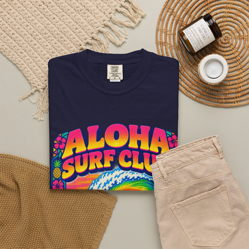 Aloha Surf Club Tee | Hawaiian Retro Surf Shirt | Tropical Hibiscus T-Shirt | Comfort Colors