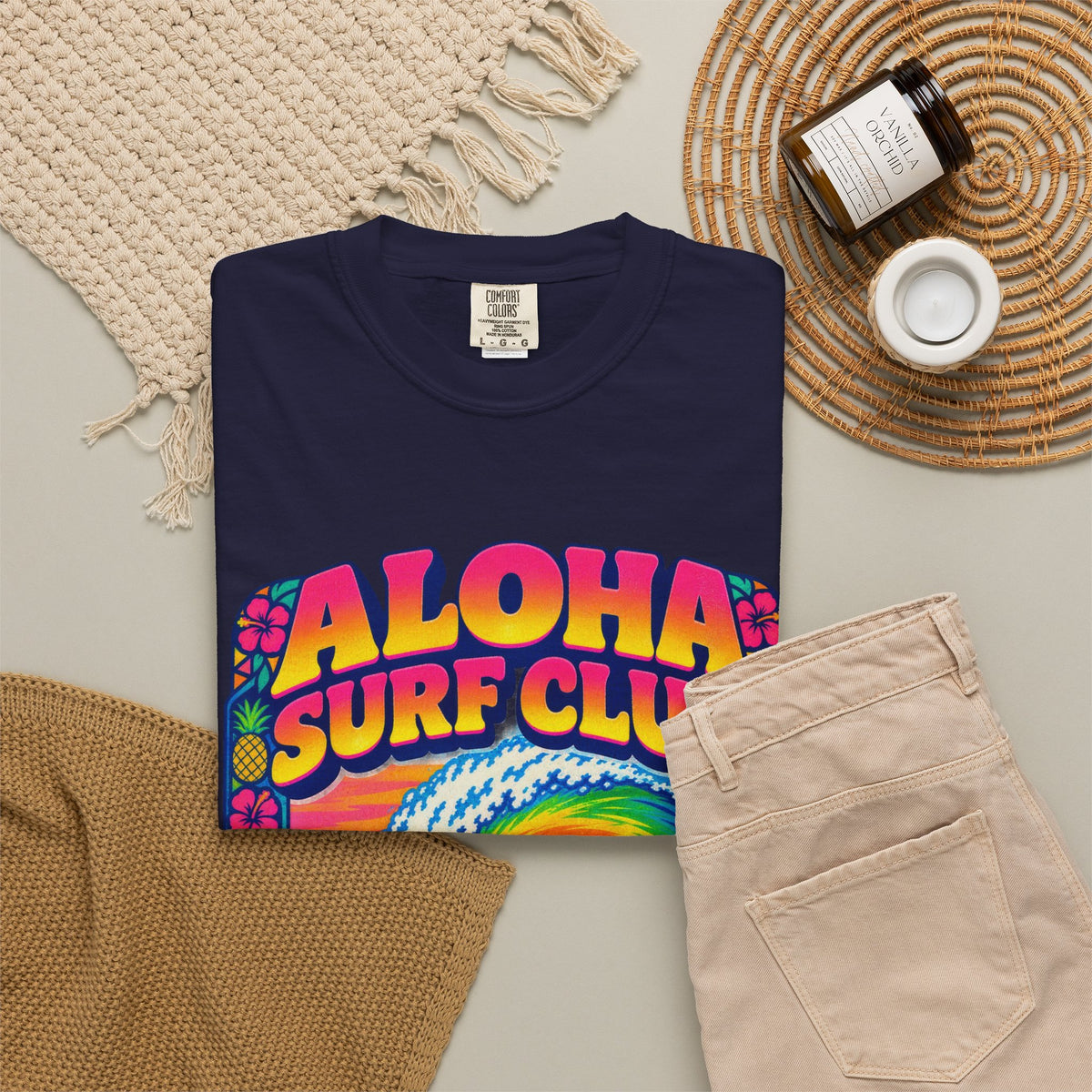 Aloha Surf Club Tee | Hawaiian Retro Surf Shirt | Tropical Hibiscus T-Shirt | Comfort Colors