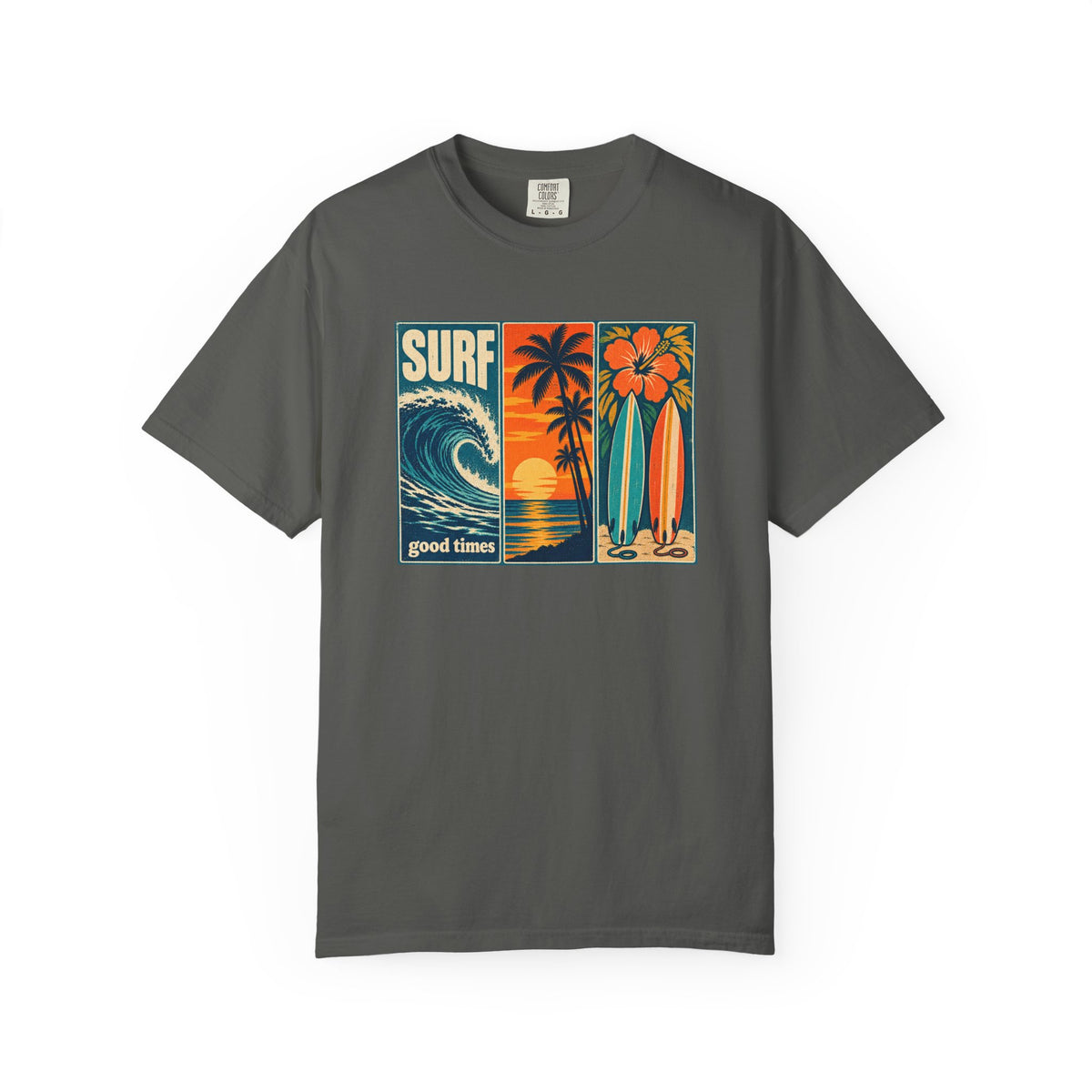 Surf Good Times Tee | Retro Panel Surf Shirt | Vintage Wave Sunset Surfboard T-Shirt | Comfort Colors Gift