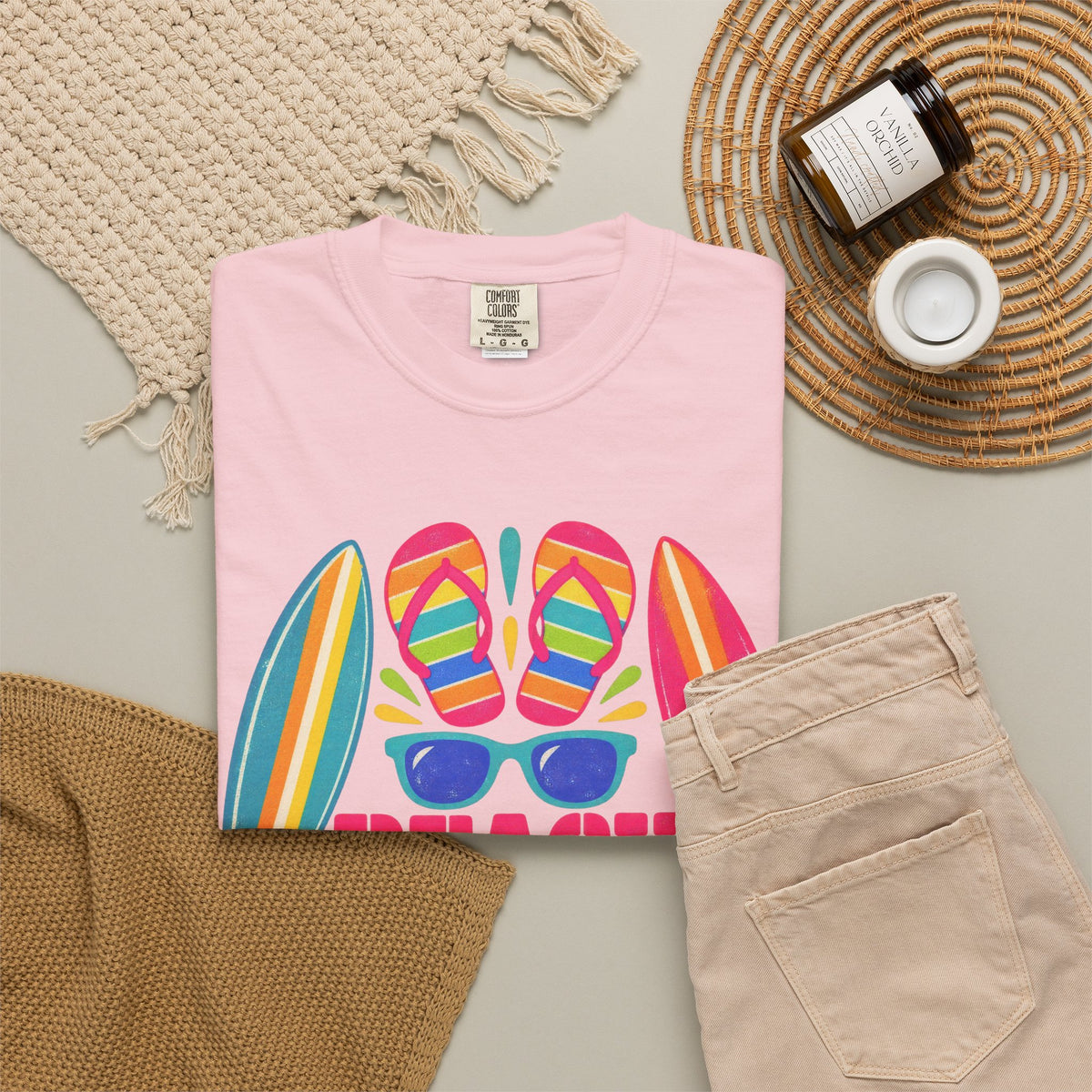 Beach Essentials Tee | Summer Packing List Shirt | Colorful Beach T-Shirt | Comfort Colors
