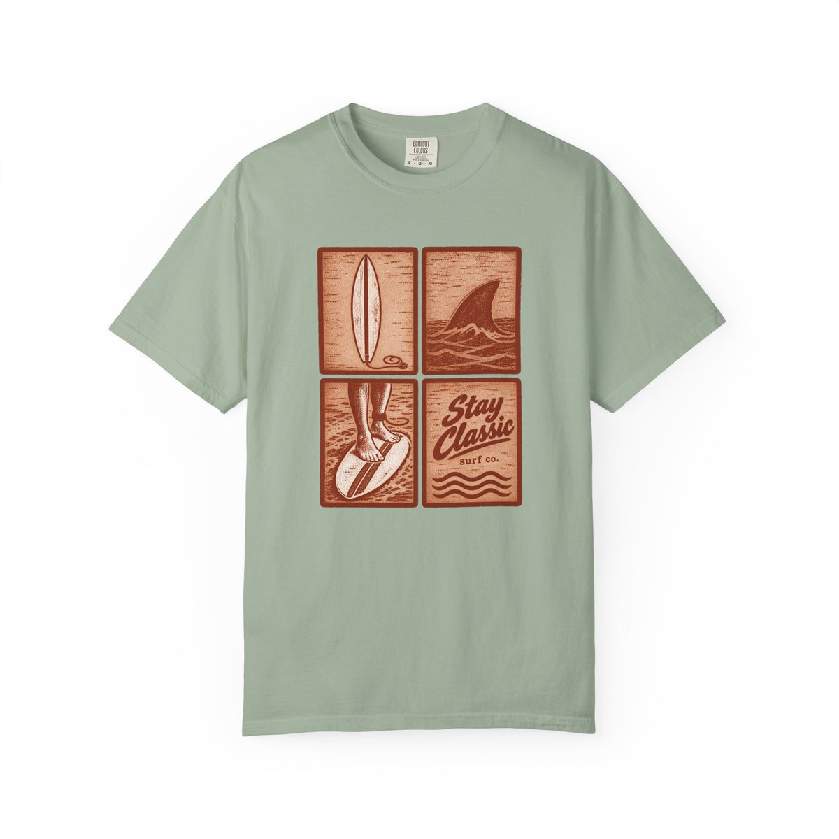 Stay Classic Surf Co Tee | Vintage Woodblock Surf Shirt | Retro Surf T-Shirt | Comfort Colors Gift