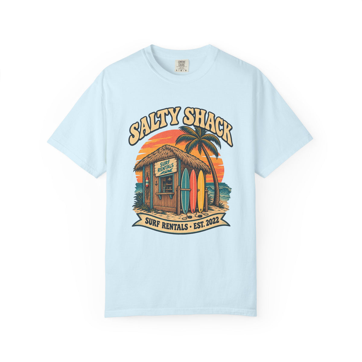 Salty Shack Surf Rentals Tee | Vintage Beach Hut Surf Shirt | Retro Surf Shop T-Shirt | Comfort Colors