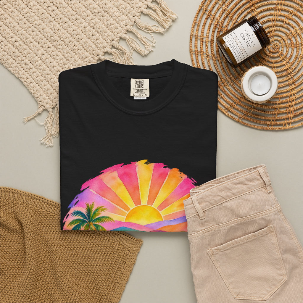Pastel Coastal Badge Shirt | Watercolour Beach Sunset Tee | Comfort Colors T-Shirt