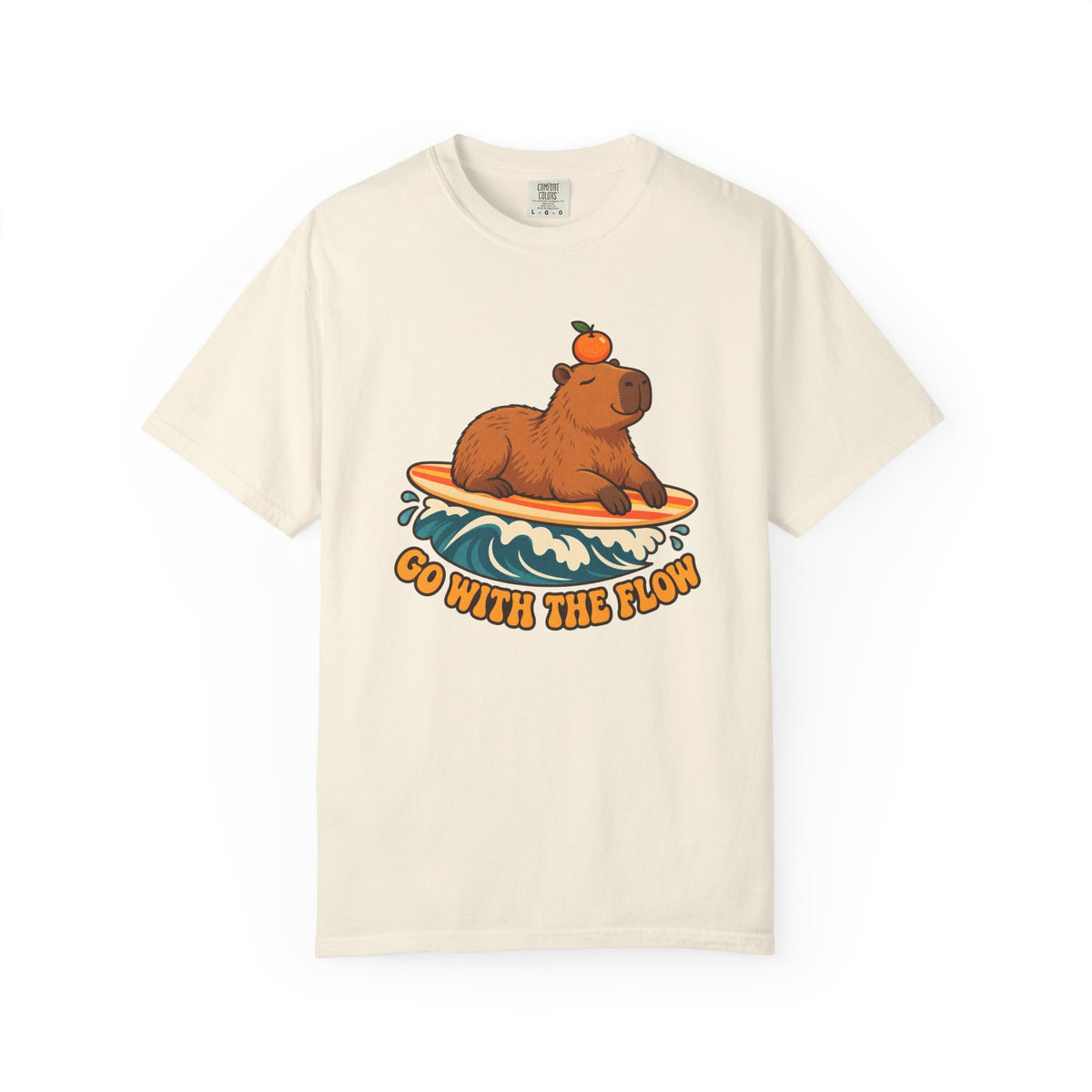Capybara Go With The Flow Tee | Cute Surfing Capybara Shirt | Funny Animal Surf T-Shirt | Comfort Colors