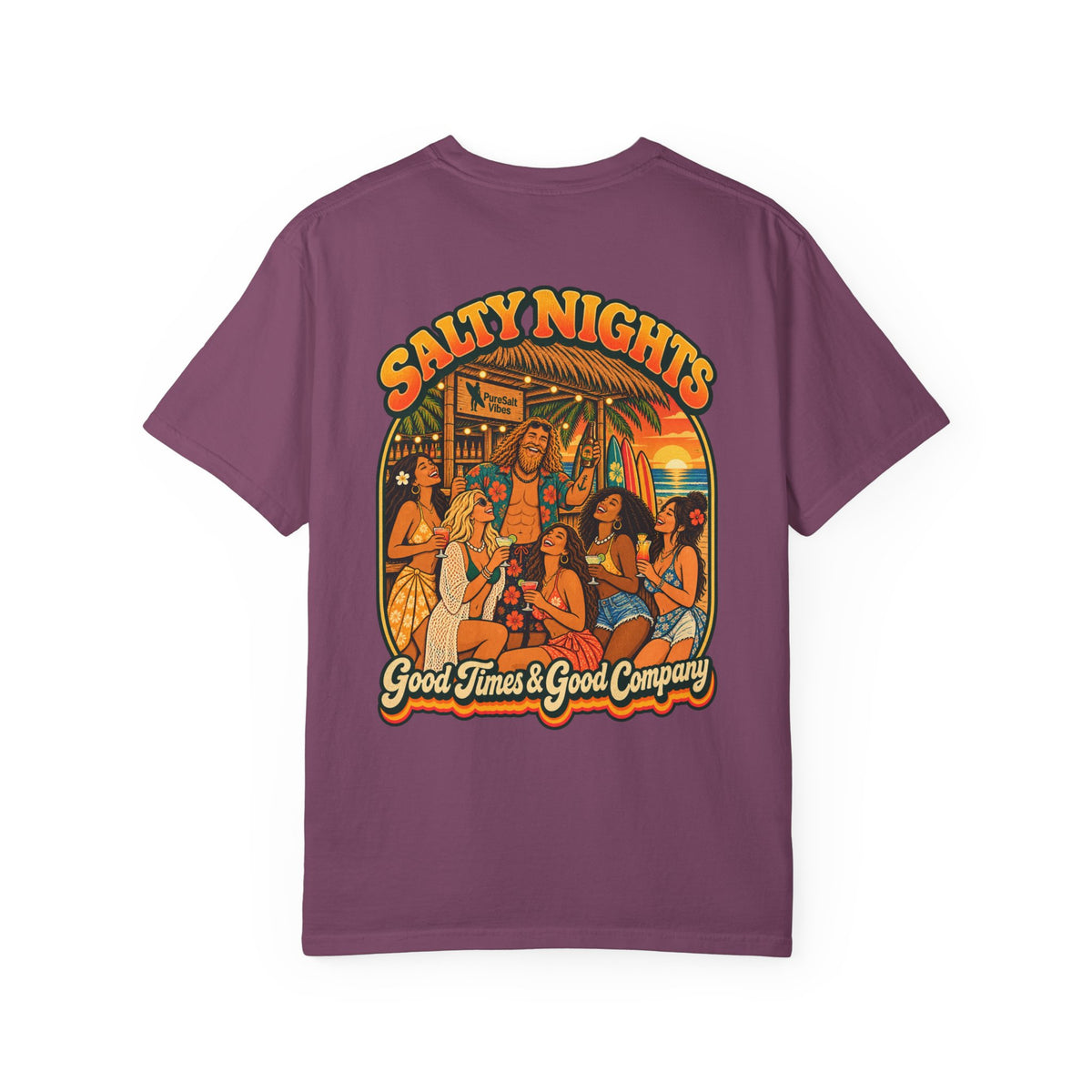 Salty Nights T-Shirt — "Good Times & Good Company" Beach Sunset Graphic Tee