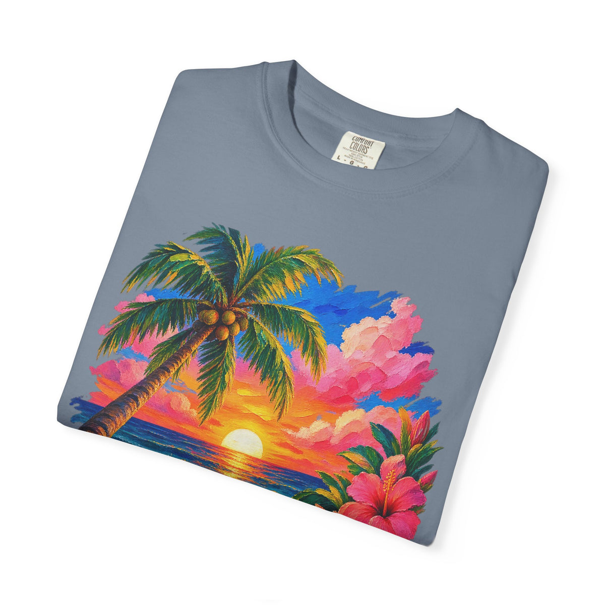 Hibiscus Sunset Ocean Shirt | Painted Tropical Seascape Tee | Comfort Colors T-Shirt