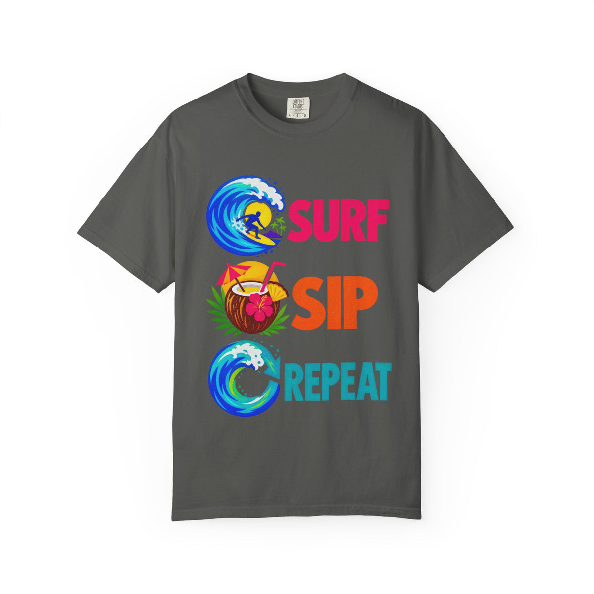 Surf Sip Repeat Tee | Surf & Cocktail Shirt | Funny Beach T-Shirt | Comfort Colors