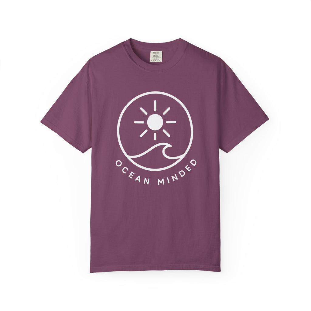 Ocean Minded Tee | Sun and Wave Circle Emblem Shirt | Minimalist Surf T-Shirt | Comfort Colors Pepper