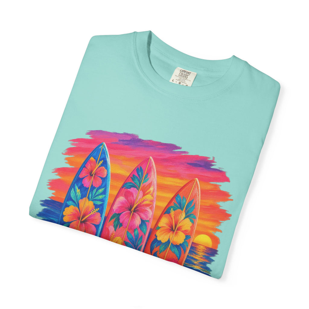 Floral Surfboards Shirt | Surfboard Quiver Sunset Tee | Comfort Colors T-Shirt