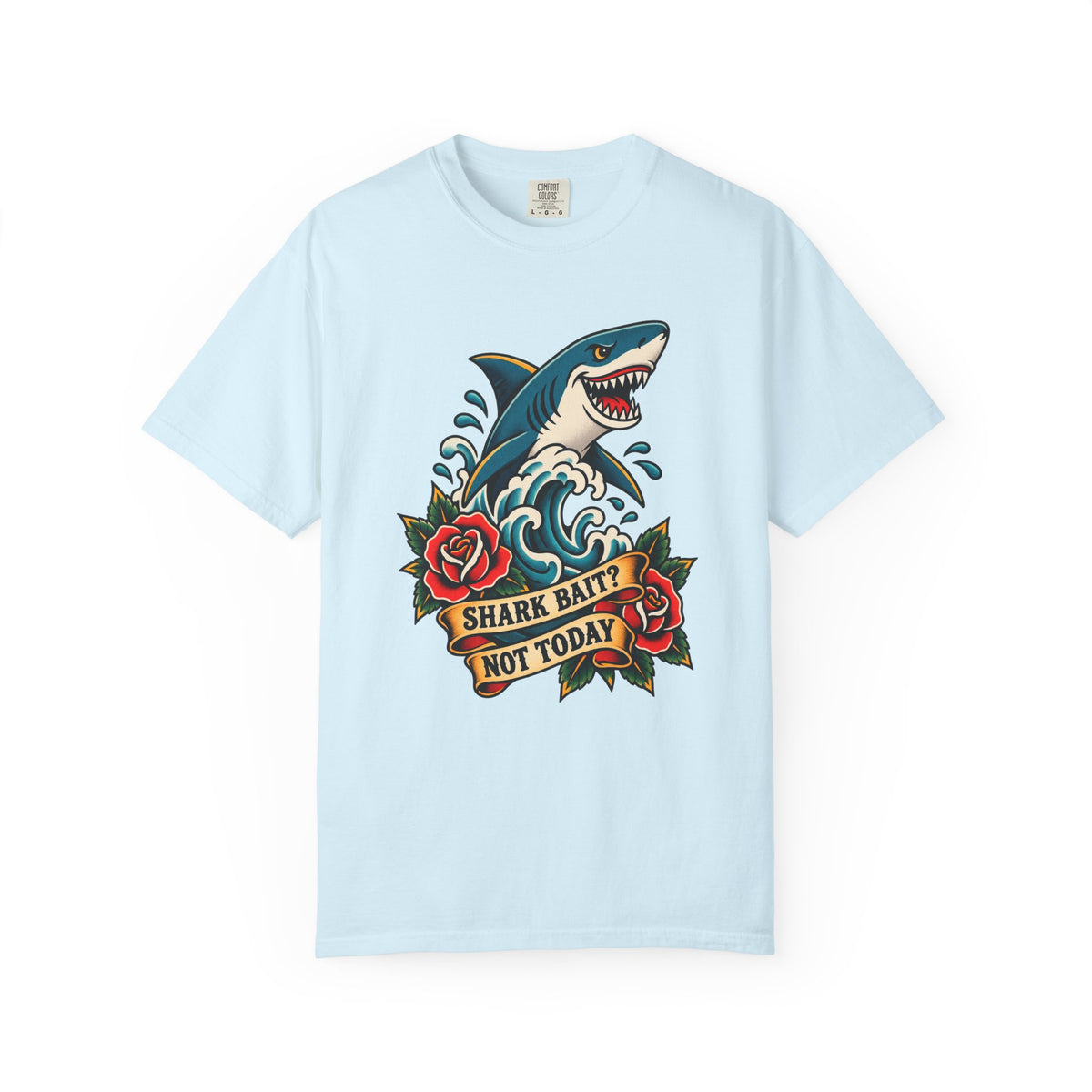 Shark Bait Not Today Tee | Tattoo Style Shark Shirt | Old School Surf T-Shirt | Comfort Colors Surfer Gift