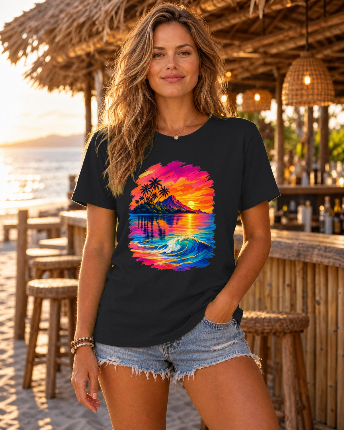 Volcano Island Sunset Shirt | Tropical Island Wave Tee | Comfort Colors T-Shirt