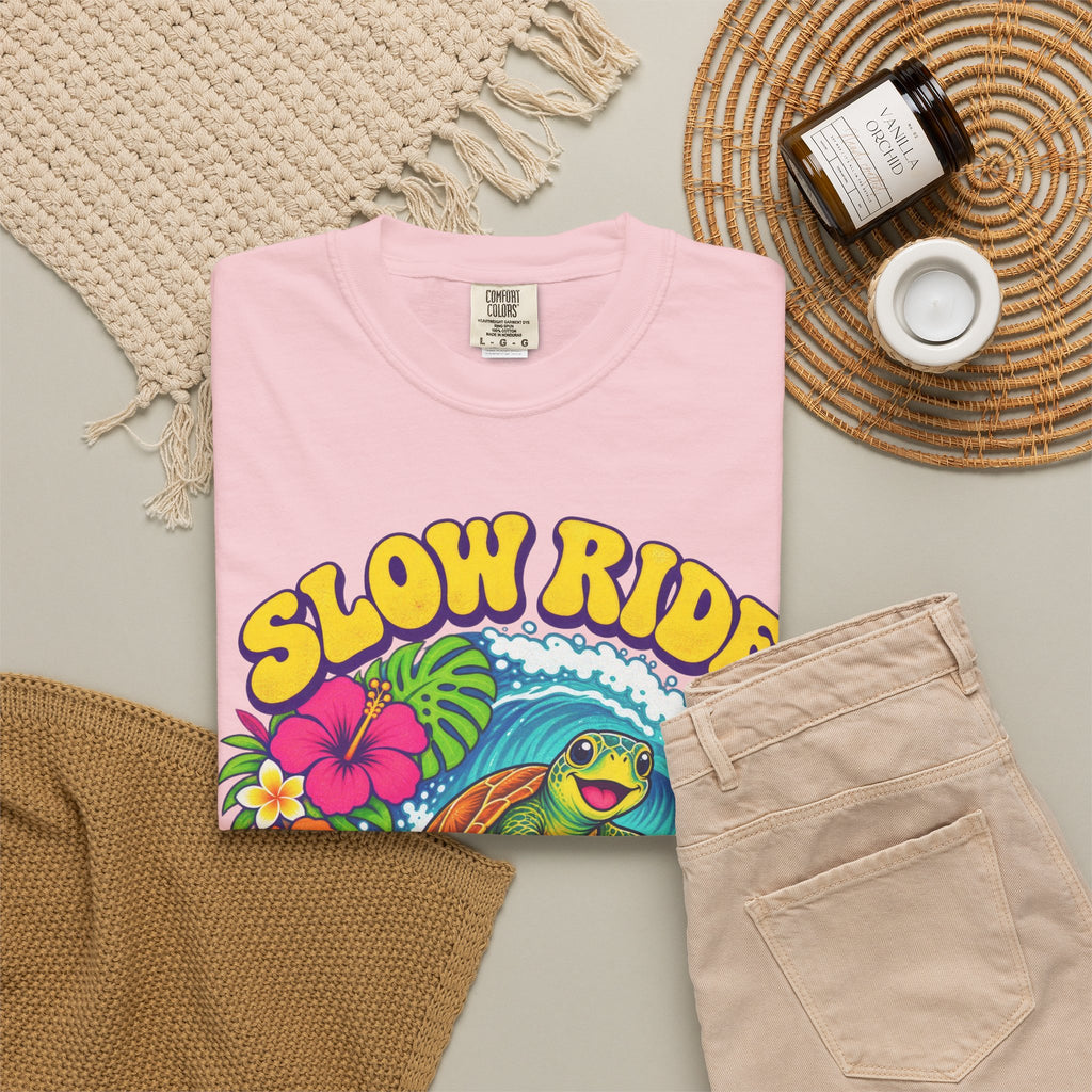 Slow Ride Good Tide Tee | Sea Turtle Surf Shirt | Groovy 70s Beach T-Shirt | Comfort Colors