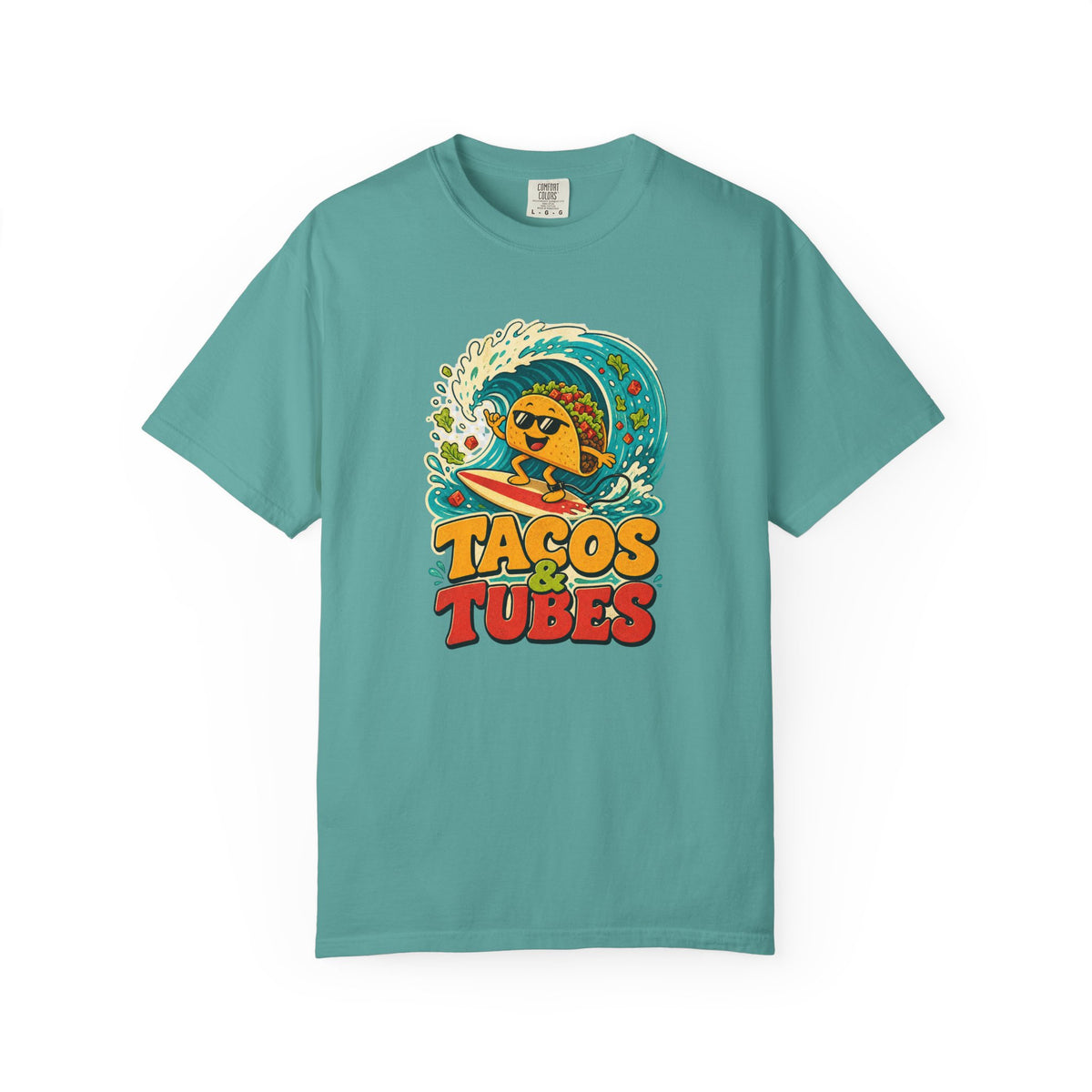 Tacos & Tubes Tee | Funny Taco Surf Shirt | Retro Beach T-Shirt | Comfort Colors Gift