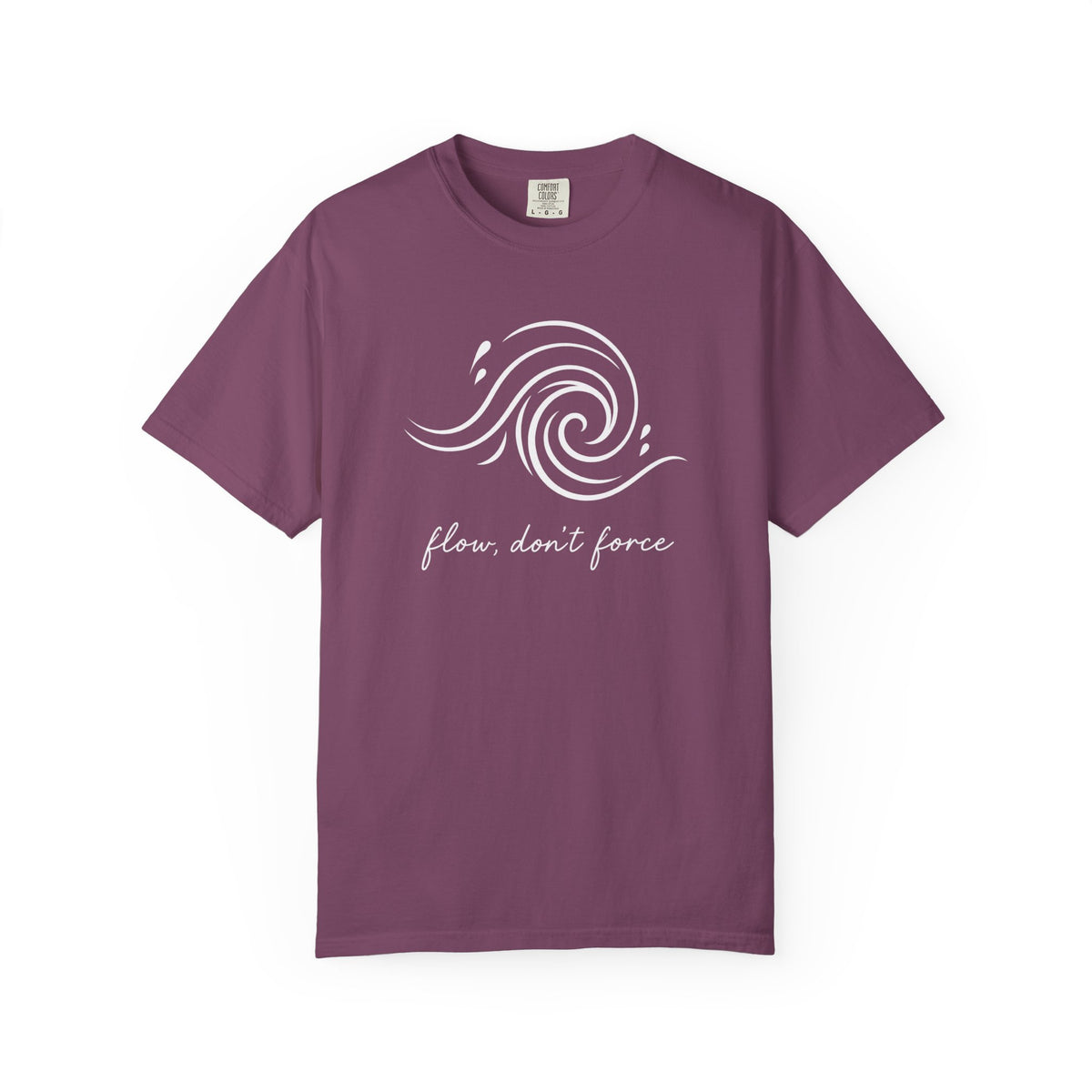 Flow Dont Force Tee | Swirl Wave Line Art Shirt | Calm Mindful Quote T-Shirt | Comfort Colors Blue Jean