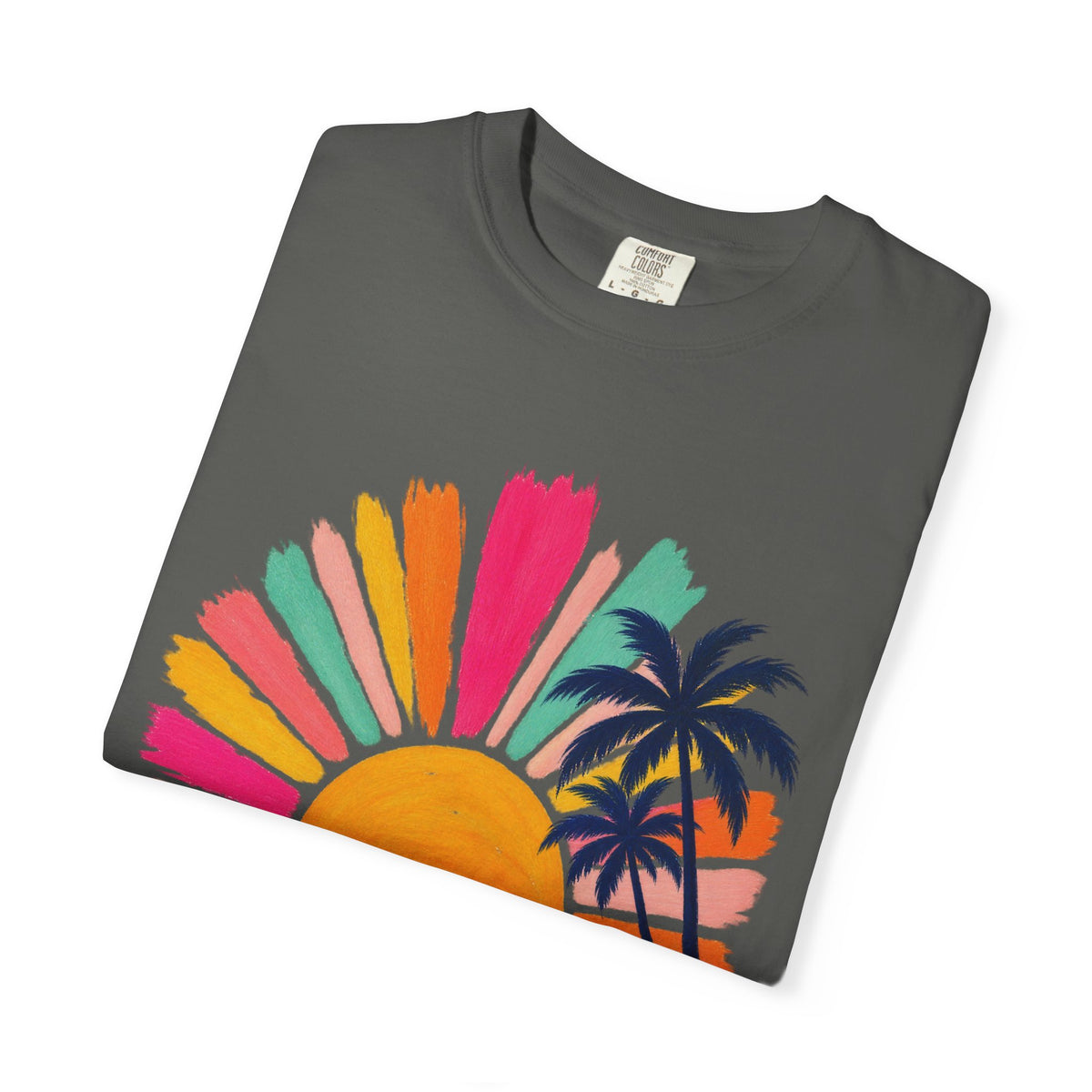 Pastel Sunrise Palm Shirt | Retro Sun Rays Beach Tee | Comfort Colors T-Shirt