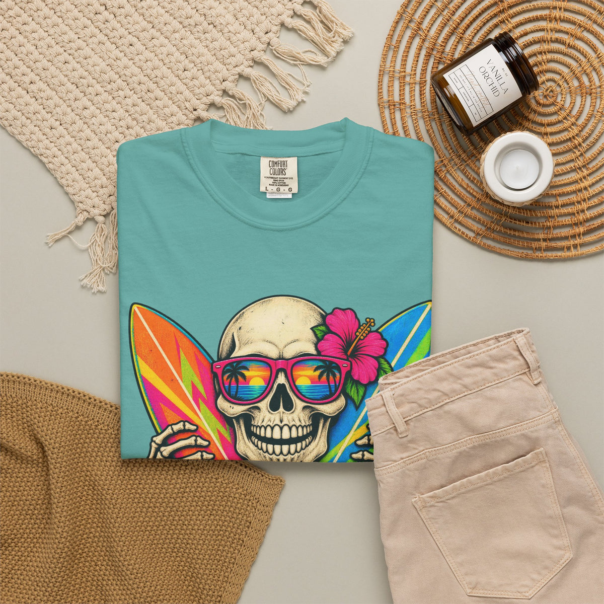 Surf Till You're Bones Tee | Funny Skeleton Surf Shirt | Retro Surfer T-Shirt | Comfort Colors