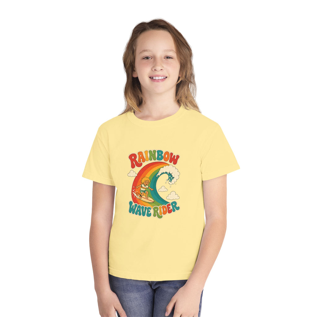 Rainbow Wave Rider Kids Tee | Rainbow Wave Kids Shirt | Youth Beach T-Shirt | Surf Kid Gift
