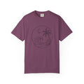 Moonlit Surf Line Art T-Shirt | Palm Tree Wave Circle Design