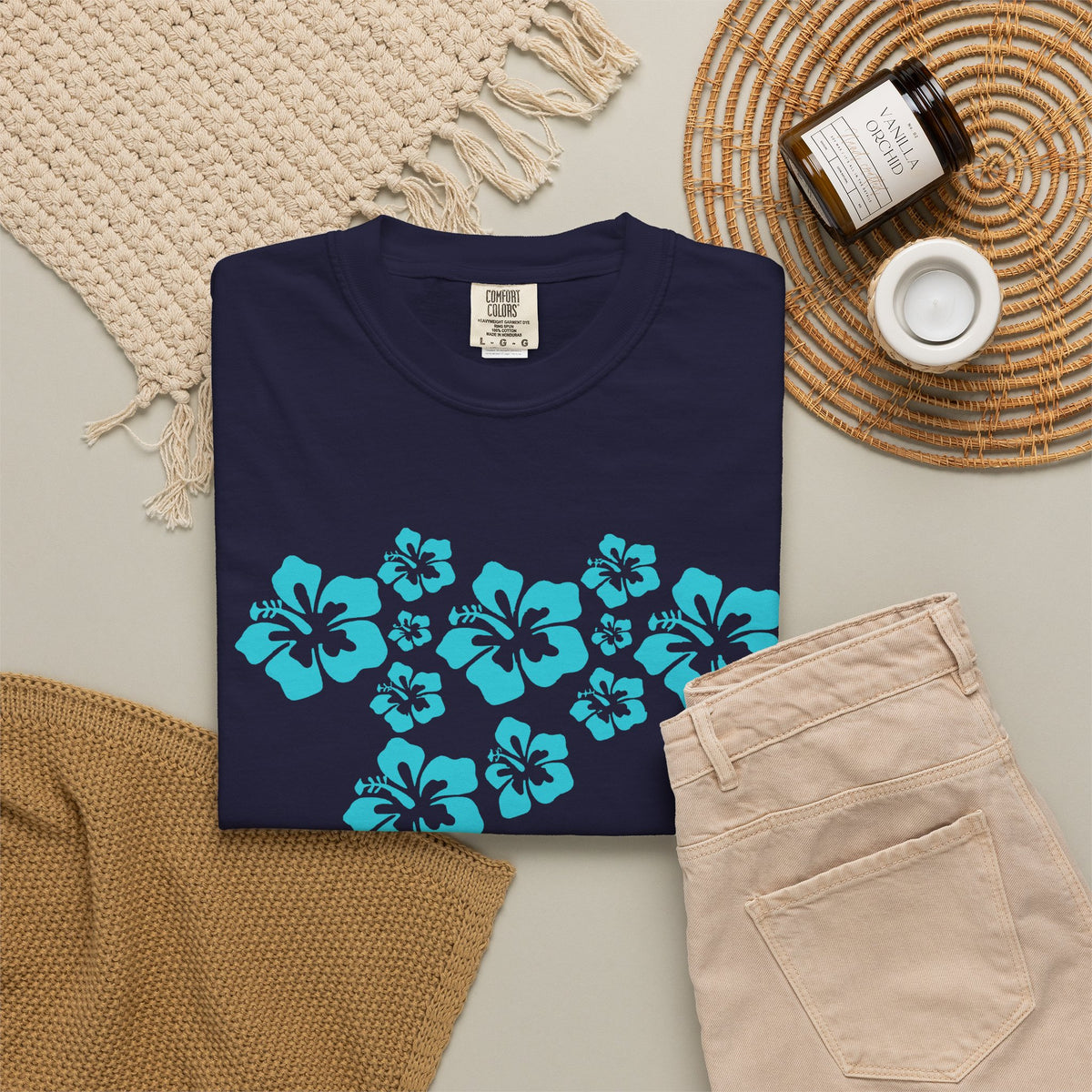 Hibiscus Flowers Tee | Teal Hibiscus Cluster Shirt | Tropical Island Flower T-Shirt | Comfort Colors