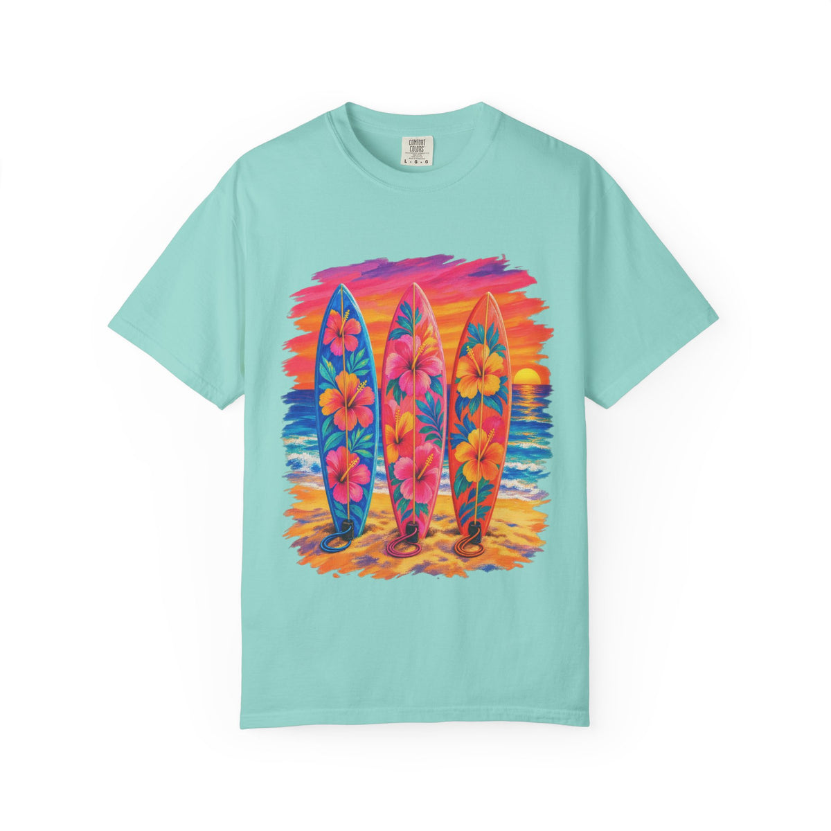 Floral Surfboards Shirt | Surfboard Quiver Sunset Tee | Comfort Colors T-Shirt