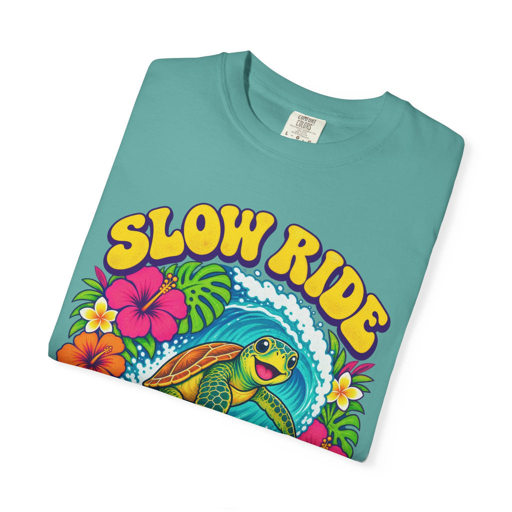 Slow Ride Good Tide Tee | Sea Turtle Surf Shirt | Groovy 70s Beach T-Shirt | Comfort Colors