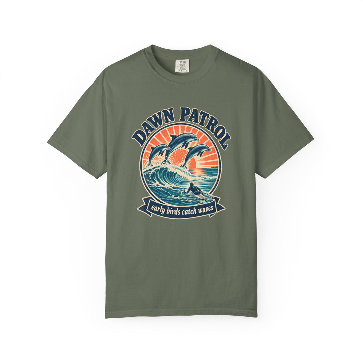 Dawn Patrol Dolphins Tee | Vintage Surf Dolphin Shirt | Early Birds Catch Waves T-Shirt | Comfort Colors Gift