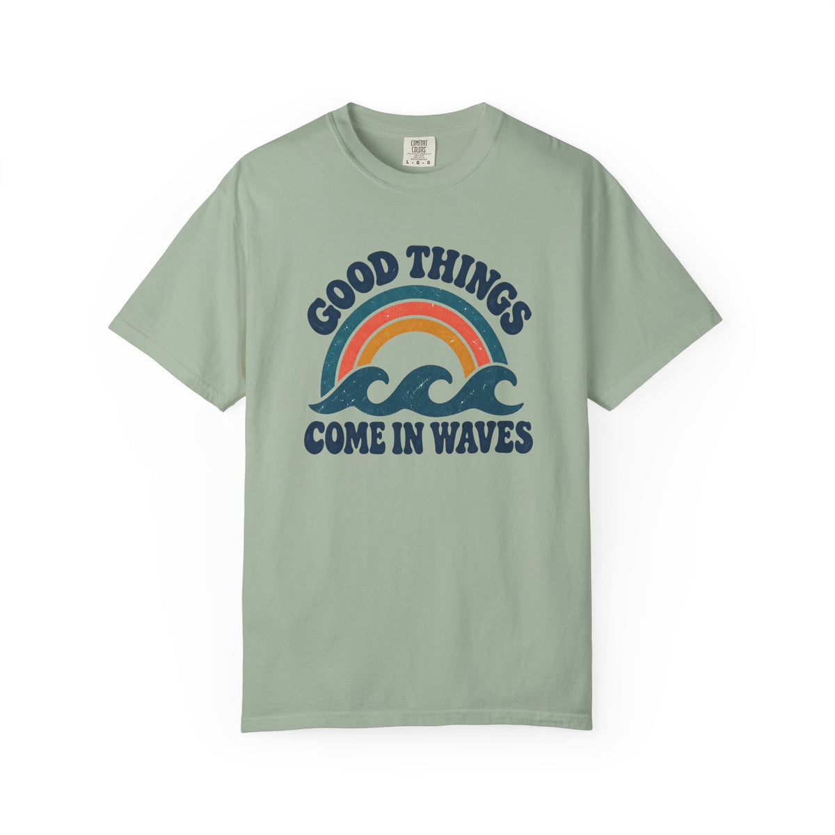Good Things Come In Waves Tee | Retro Rainbow Wave Shirt | Positive Surf T-Shirt | Comfort Colors Gift