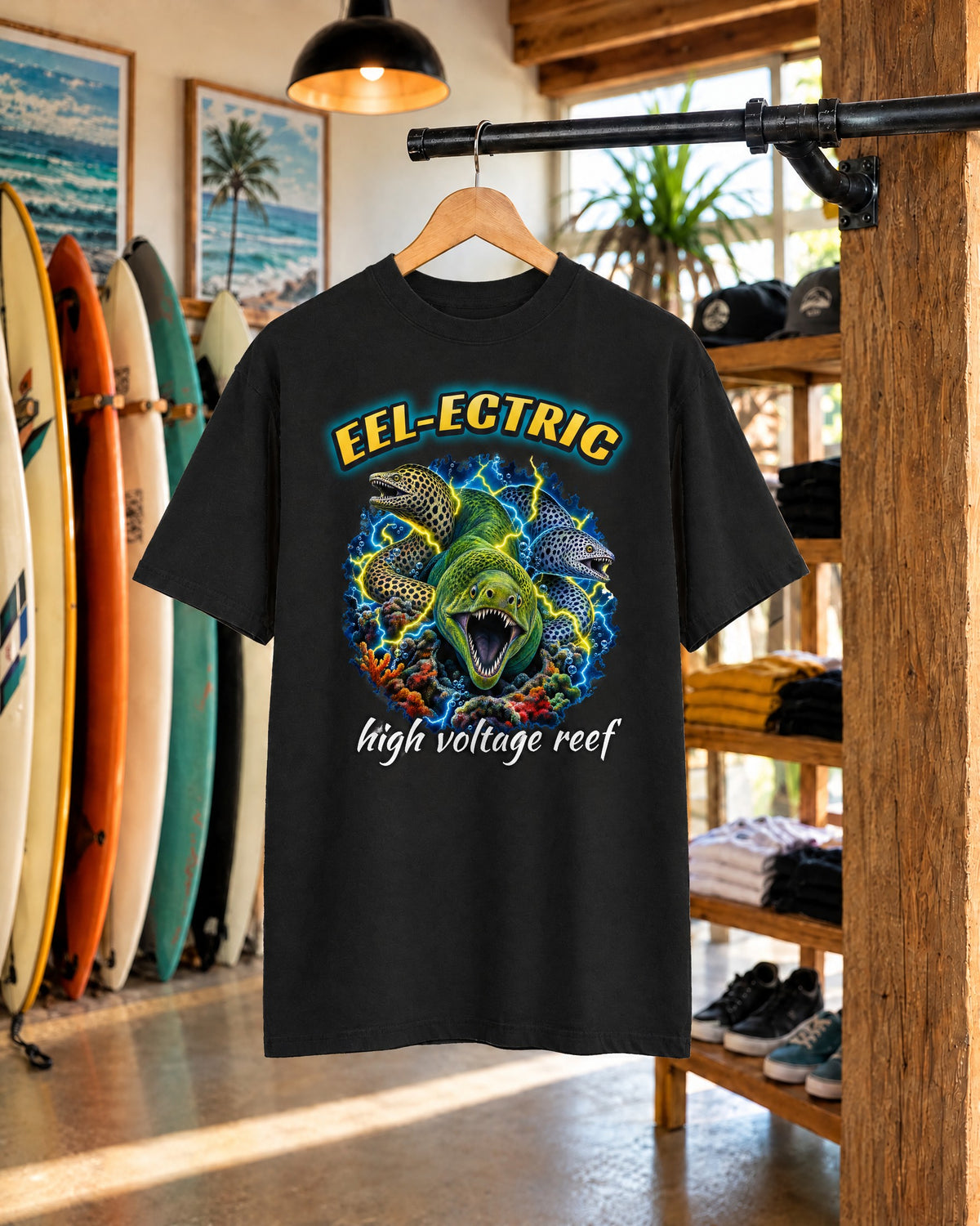 Eel-ectric Moray Eel Shirt | Neon Reef Bootleg Tee | Comfort Colors T-Shirt