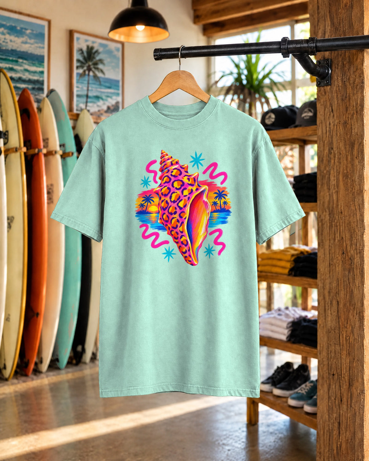 Leopard Conch Shell Shirt | Neon Sunset Beach Tee | Comfort Colors T-Shirt