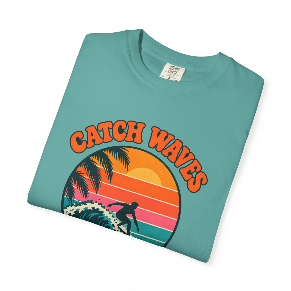Catch Waves Not Feelings Tee | Retro Sunset Surfer Shirt | Funny Surf T-Shirt | Comfort Colors Ivory