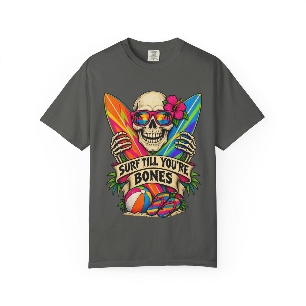 Surf Till You're Bones Tee | Funny Skeleton Surf Shirt | Retro Surfer T-Shirt | Comfort Colors