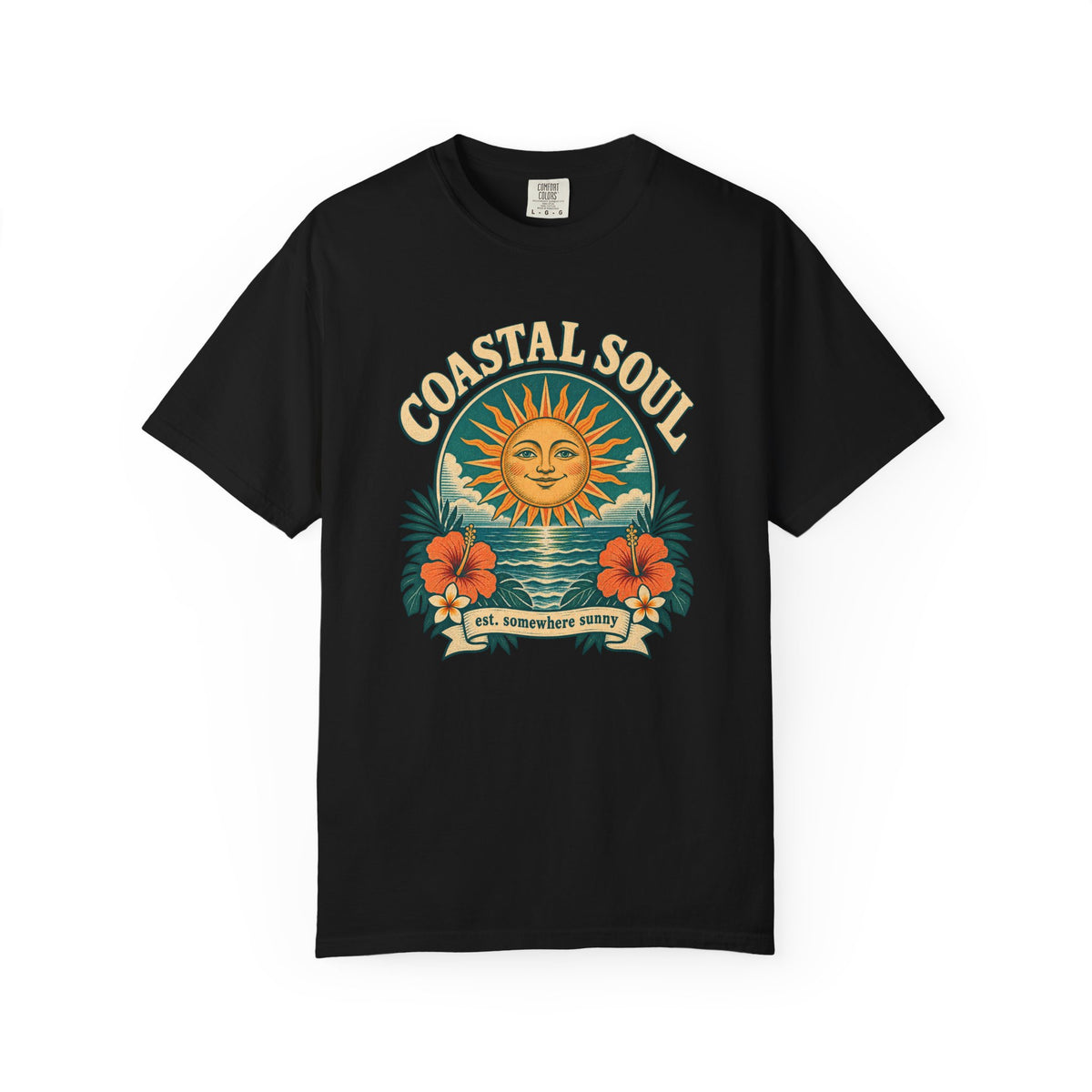 Coastal Soul Sun Face Tee | Vintage Sun Ocean Shirt | Retro Beach T-Shirt | Comfort Colors Gift