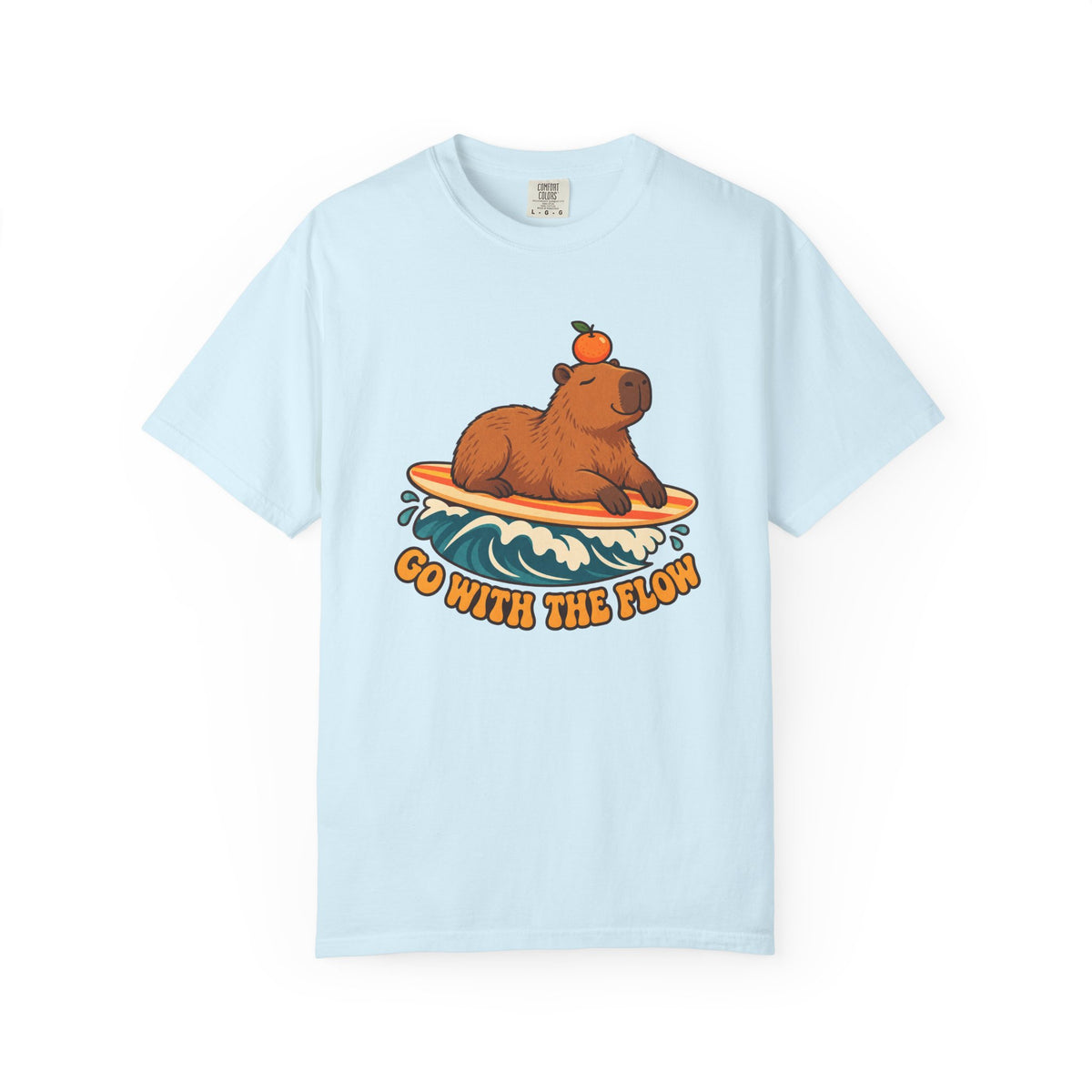 Capybara Go With The Flow Tee | Cute Surfing Capybara Shirt | Funny Animal Surf T-Shirt | Comfort Colors