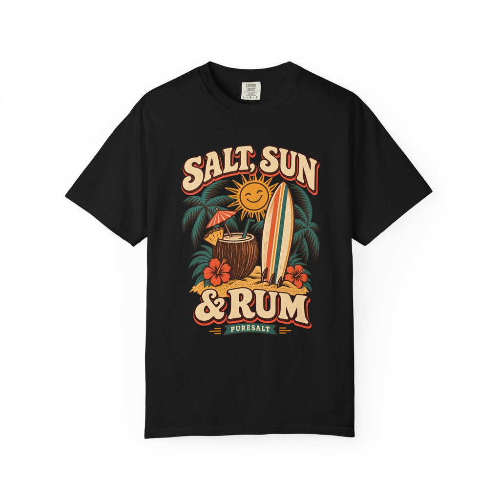 Salt, Sun & Rum Surf T-Shirt — Tropical Beach Vibes Graphic Tee